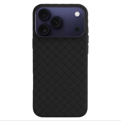iPhone 17 Pro Max Luxury Weave Breathable Cooling Matte Soft Silicon Grid Case - Black