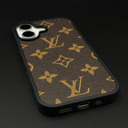 iPhone 17 LV Leather Case, Luxurious Louis Vuitton Leather Case - Brown