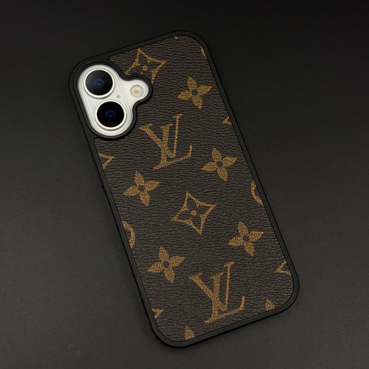 iPhone 17 LV Leather Case, Luxurious Louis Vuitton Leather Case - Brown