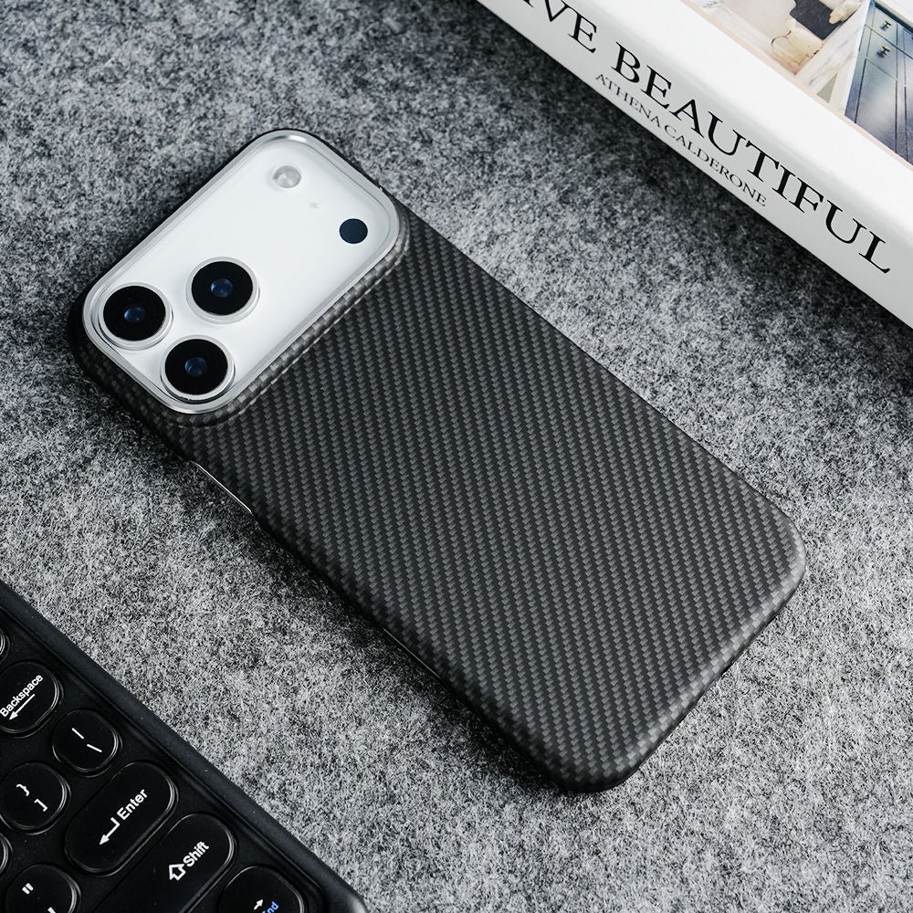 iPhone 17 Pro Max Carbon Case, 600D Carbon Fiber Texture Hard PC with Magsafe - Black