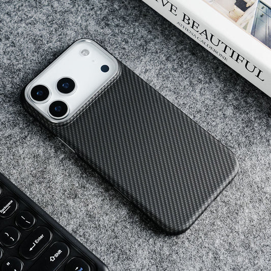 iPhone 17 Pro Max Carbon Case, 600D Carbon Fiber Texture Hard PC with Magsafe - Black