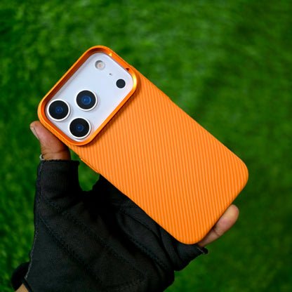 iPhone 17 Pro Max Carbon Case, 600D Carbon Fiber Texture Hard PC with Magsafe - Orange