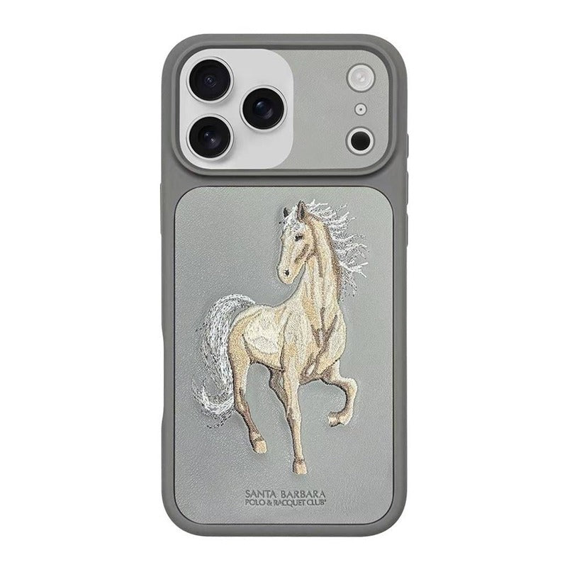 iPhone 17 Pro Max Genuine Leather Original Santa Barbara Polo Club Boris Series Back Cover - Grey