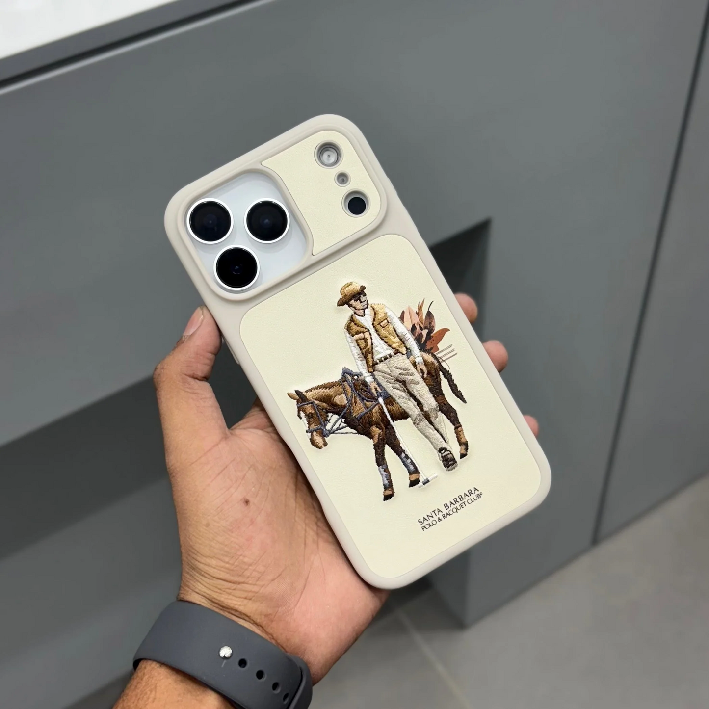 iPhone 17 Pro Max Genuine Leather Original Santa Barbara Polo Club Cedric Series Back Cover - Beige