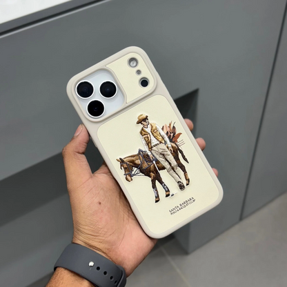 iPhone 17 Pro Max Genuine Leather Original Santa Barbara Polo Club Cedric Series Back Cover - Beige