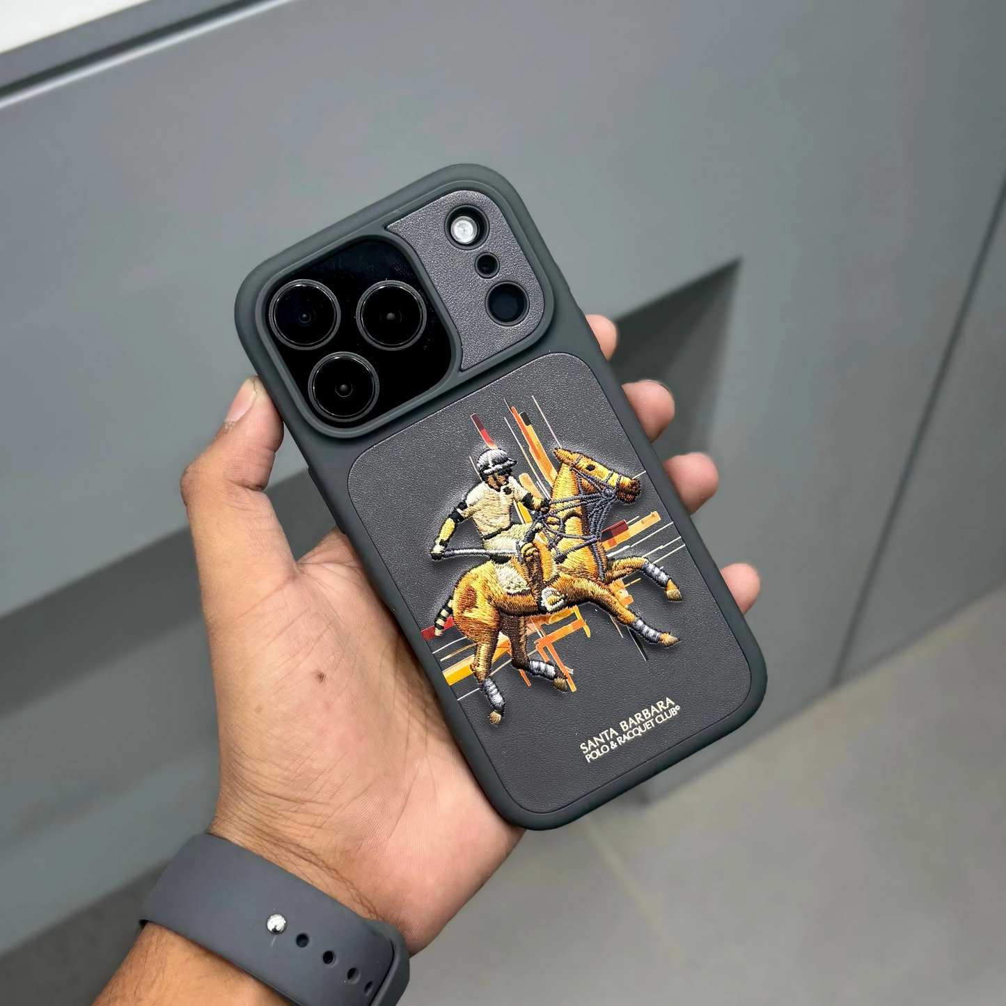 iPhone 17 Pro Max Genuine Leather Original Santa Barbara Polo Club Cedric Series Back Cover - Black