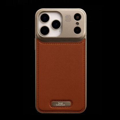 iPhone 17 Pro Max Metal Case, AeroFLex Aluminum + Leather Case with Aroma Perfume Cover - Brown
