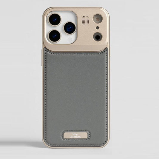 iPhone 17 Pro Max Metal Case, AeroFLex Aluminum + Leather Case with Aroma Perfume Cover with Magsafe - Grey