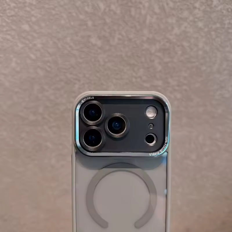iPhone 17 Pro Max Semi Transparent Luxury Metal Lens Frame Cover with Magsafe - Grey