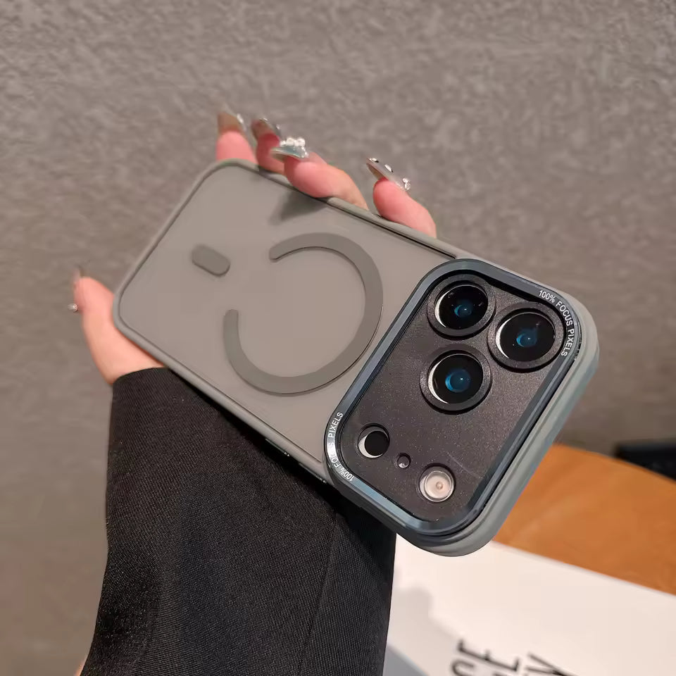 iPhone 17 Pro Max Semi Transparent Luxury Metal Lens Frame Cover with Magsafe - Grey