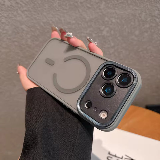 iPhone 17 Pro Max Semi Transparent Luxury Metal Lens Frame Cover with Magsafe - Grey