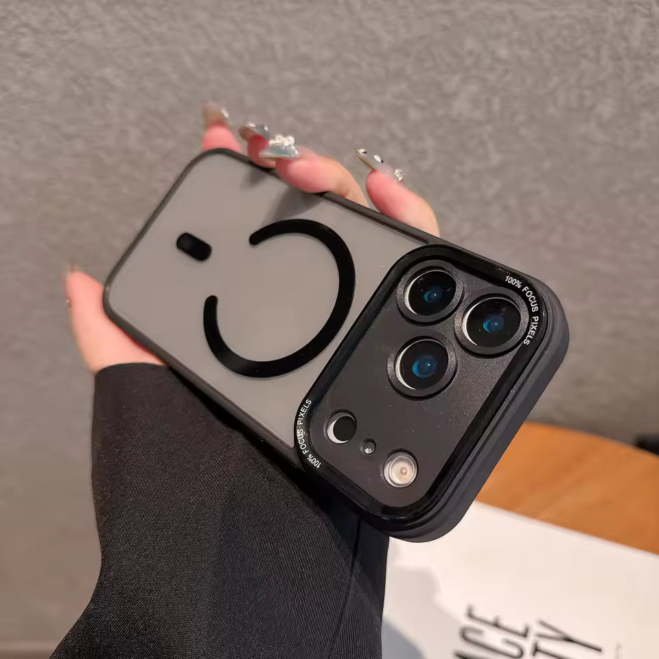 iPhone 17 Pro Max Semi Transparent Luxury Metal Lens Frame Cover with Magsafe - Black