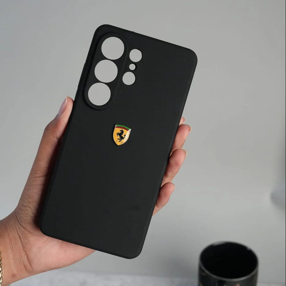Samsung Galaxy S26 Ultra Silicon Case, Sport Car FR Logo Liquid Silicon Cover - Black