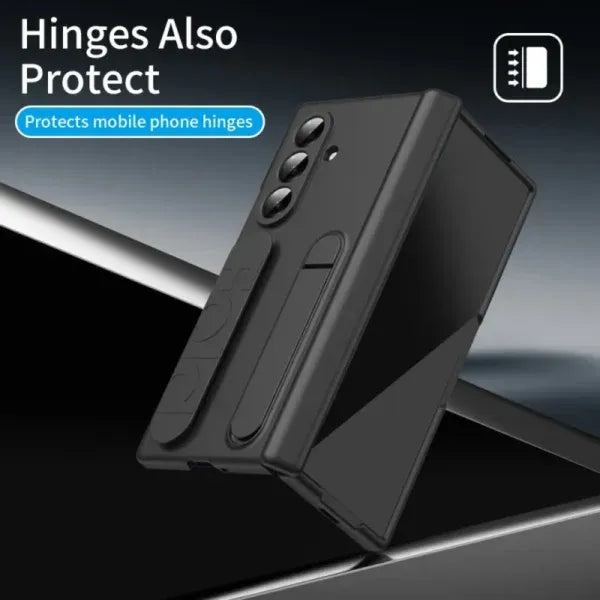 Samsung Galaxy Z Fold7 Silicon Skin Feel Band Strip & Kickstand Case with Hinge Protection - Grey