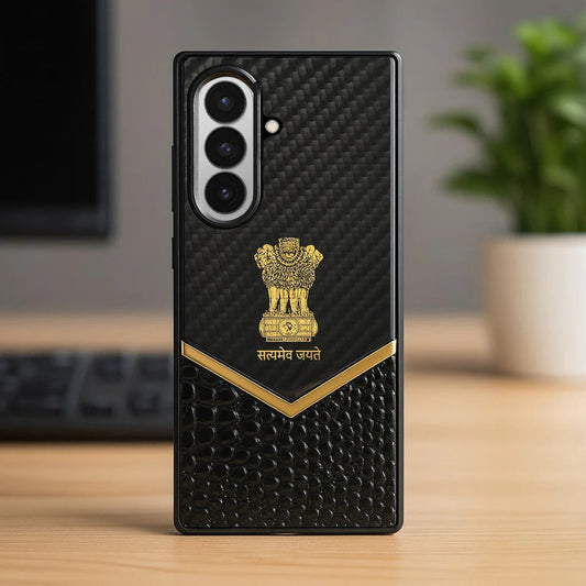 Samsung Galaxy Z Fold7 "Satyamev Jayate" Crock & Carbon Pattern Printed Logo Case