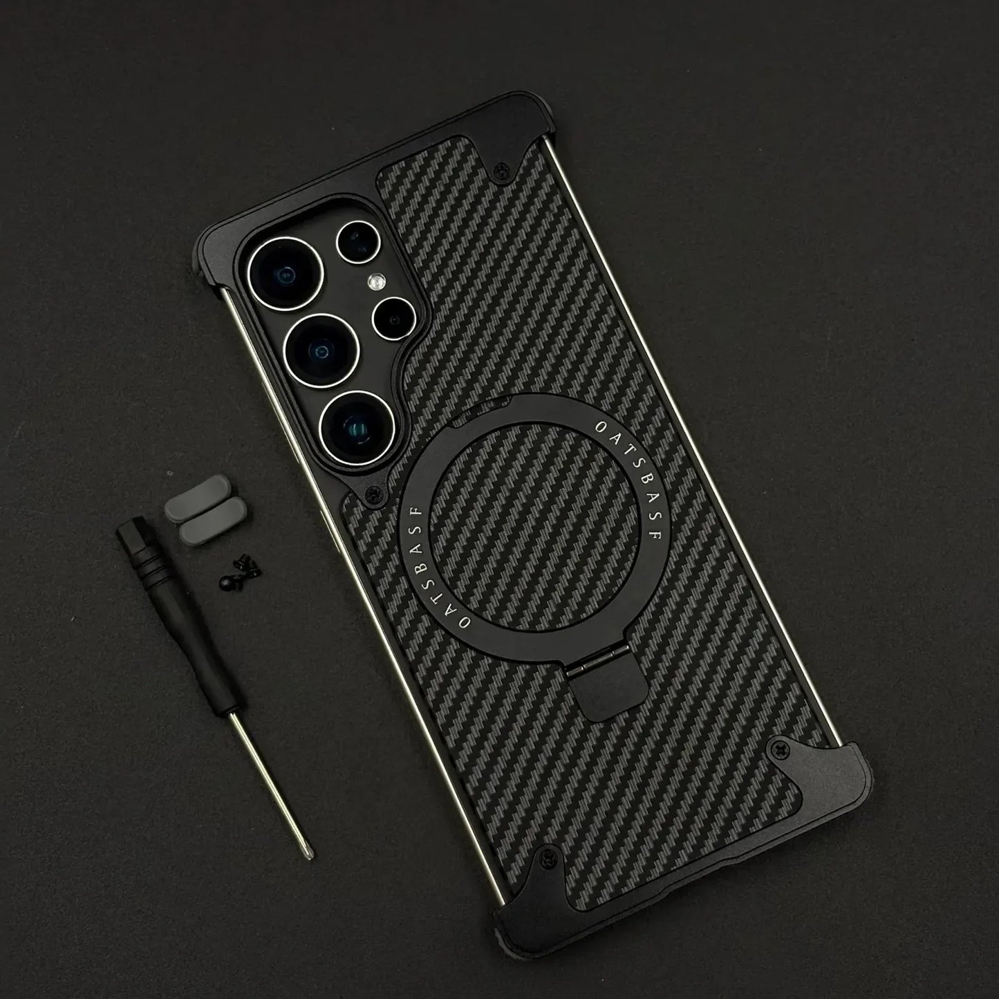 Samsung Galaxy S26 Ultra Metal Bumper Case, Frameless Carbon Magnetic Invisible Stand Cover - Black