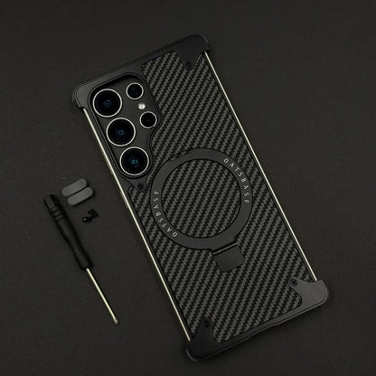 Samsung Galaxy S26 Ultra Metal Bumper Case, Frameless Carbon Magnetic Invisible Stand Cover - Black