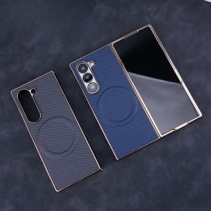 Samsung Galaxy Z Fold7 Carbon Texture Copper Electroplating Case with Magsafe - Black