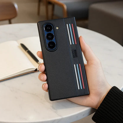 Samsung Galaxy Z Fold7 Tri Stripes Pro Racer Dotted Vegan Leather Back Cover - Black