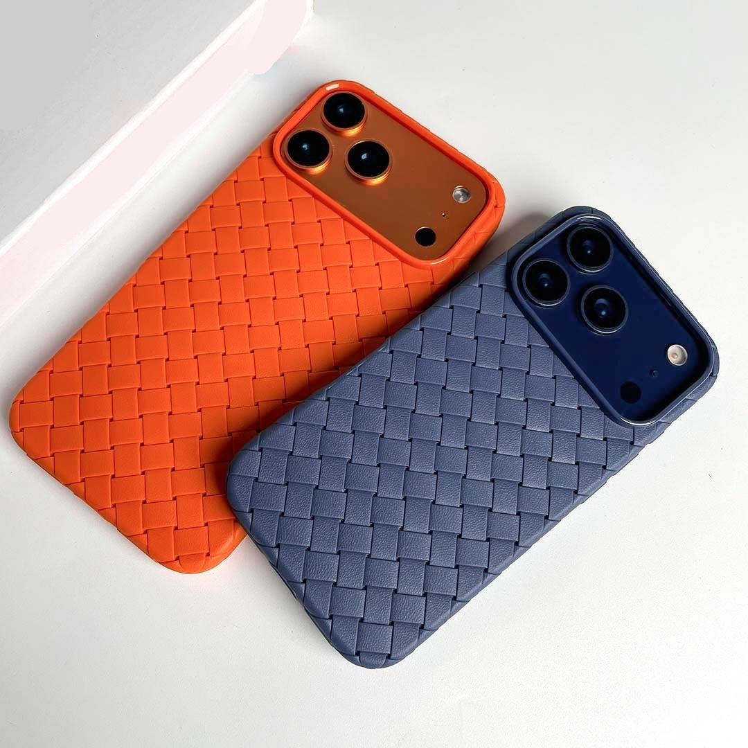 iPhone 17 Pro Max Luxury Weave Breathable Cooling Matte Soft Silicon Grid Case - Orange