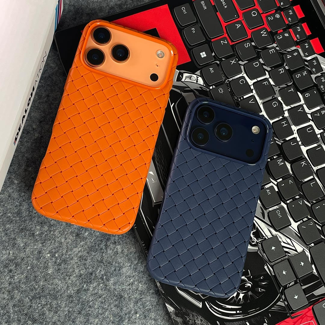 iPhone 17 Pro Max Luxury Weave Breathable Cooling Matte Soft Silicon Grid Case - Orange
