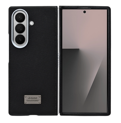 Samsung Galaxy Z Fold7 Vegan Leather Case Slim Cover with Metal Camera Protection - Grey