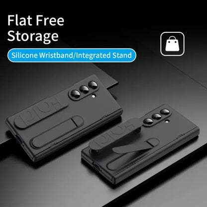 Samsung Galaxy Z Fold7 Silicon Skin Feel Band Strip & Kickstand Case with Hinge Protection - Grey