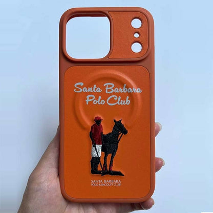 iPhone 17 Pro Max Genuine Leather Original Santa Barbara Polo Club Questa Series Case with Magsafe - Orange