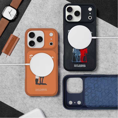 iPhone 17 Pro Max Genuine Leather Original Santa Barbara Polo Club Questa Series Case with Magsafe - Navy Blue