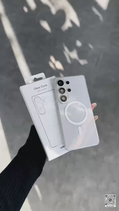 Samsung S26 Ultra Anti-Yellowing Crystal Clear Magsafe Case with Metalic Button & Camera Ring - White