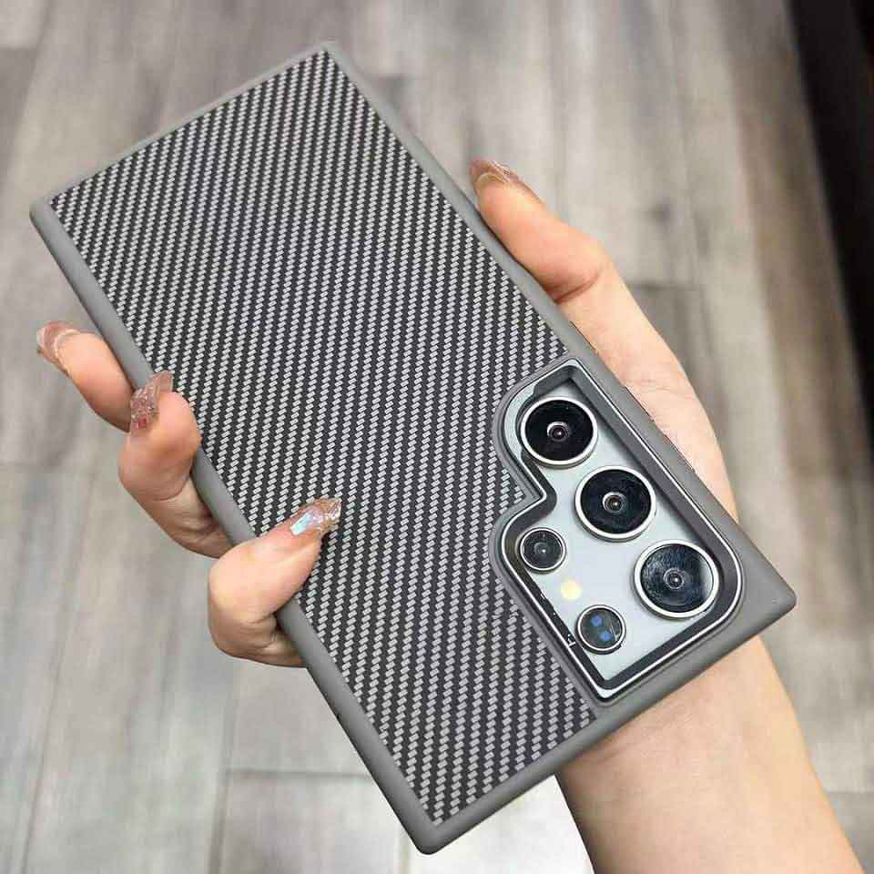 Samsung Galaxy S24 Ultra Matte Finish Defender Series Carbon Kevlar Case with Metal Camera Protection - Grey